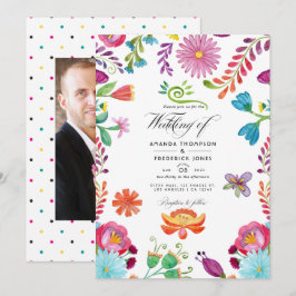 Convites Casamento de Fiesta Mexicana Floral em Aquarela Fo