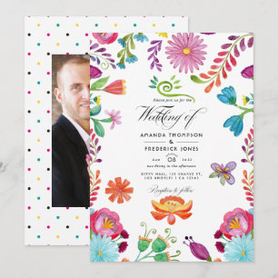Convites Casamento de Fiesta Mexicana Floral em Aquarela Fo