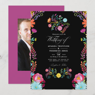 Convites Casamento de Fiesta Mexicana Floral em Aquarela Fo