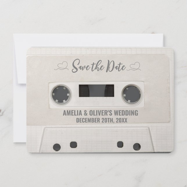 Convites Casamento de Fita Cassete Retro Salvar a Data (Frente)