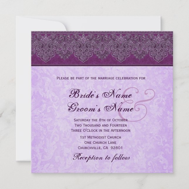 Convites Casamento de Fita de Gagpleta e Lilac Roxo (Frente)