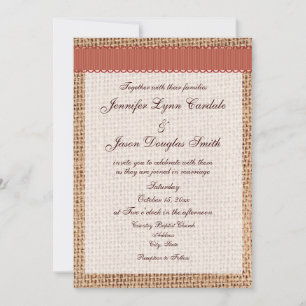 Convites Casamento de Fita Laranja Queimada com Burlap, Imp