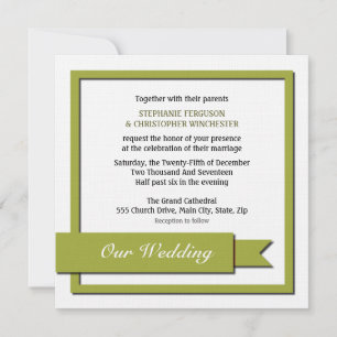 Convites Casamento de Fita Verde-Oliva
