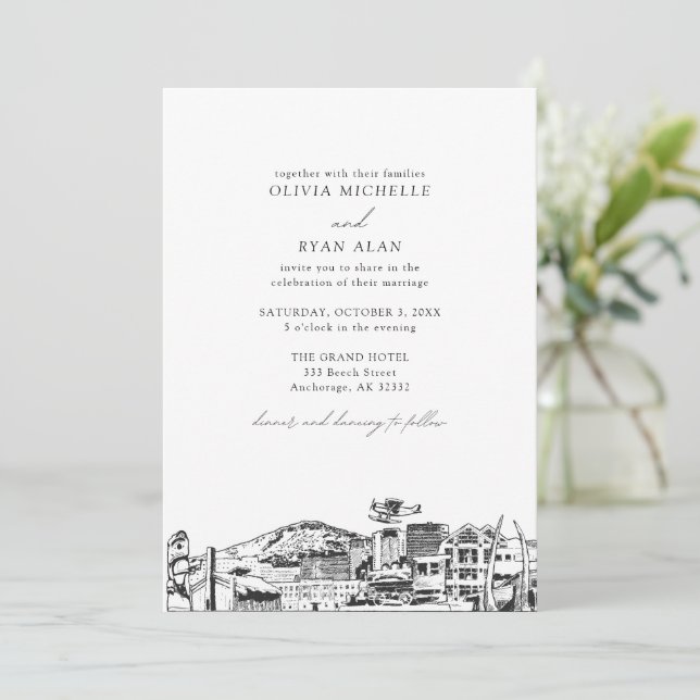 Convites Casamento de Fixação Branca e Preta do Skyline Mod (Em pé/Frente)