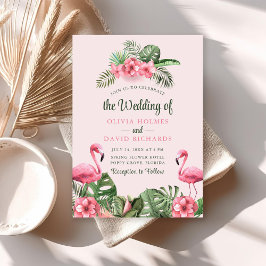 Convites Casamento de Flamingo Tropical com Aquarela Rosa