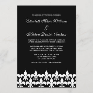 Convites Casamento de Fleur de Lis, preto e branco