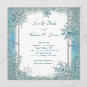 Convites Casamento de Floco de Neve Azul Turquesa Elegante