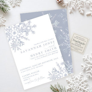 Convites Casamento de Floco de Neve no Inverno Azul Empoeir