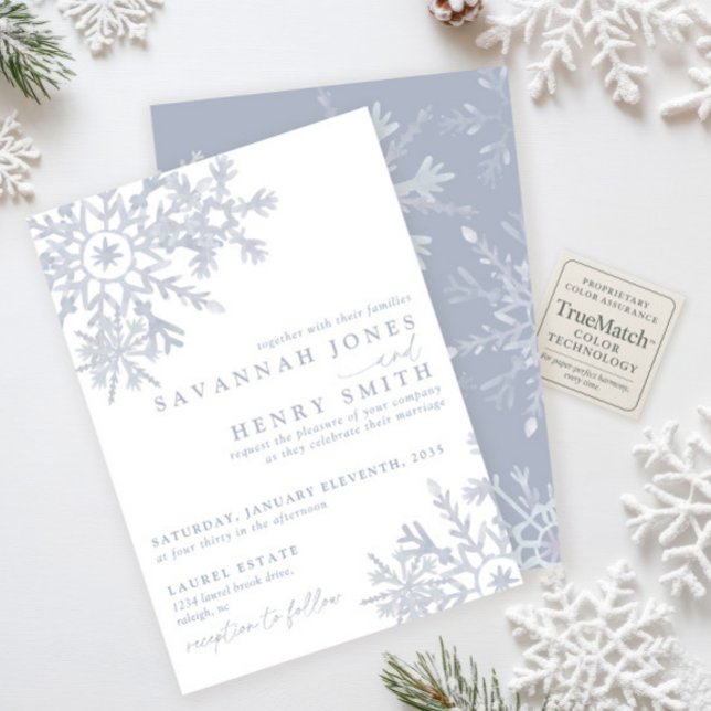 Convites Casamento de Floco de Neve no Inverno Azul Empoeir (Criador carregado)