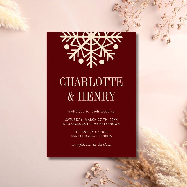 Convites Casamento de Floco de Neve Simples Champagne e Bor (Criador carregado)