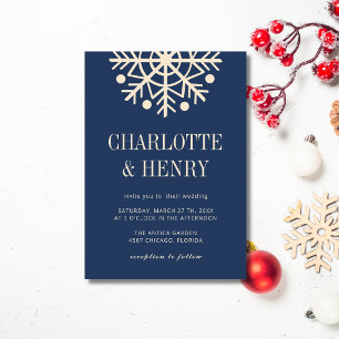 Convites Casamento de Floco de Neve Simples Champanhe e Azu