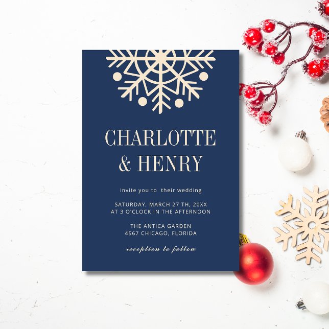 Convites Casamento de Floco de Neve Simples Champanhe e Azu (Criador carregado)