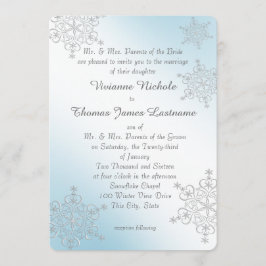 Convites Casamento de Flocos de Neve Azul de Prata e Gelo