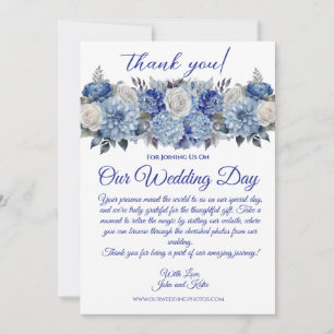 Convites Casamento De Flor Azul Com Aquarela Obrigado-