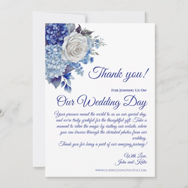 Convites Casamento De Flor Azul Com Aquarela Obrigado- (Frente)