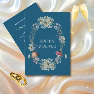 Convites Casamento de Flor Azul Elegante e Fusca de Mushroo
