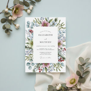 Convites Casamento de Flor Botânica Rosa Empoeirada