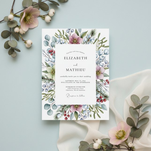 Convites Casamento de Flor Botânica Rosa Empoeirada (Criador carregado)