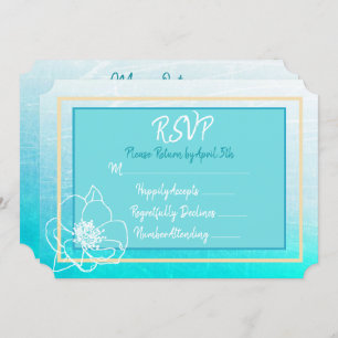 Convites Casamento de Flor Branca Azul Teal e Turquesa RSVP