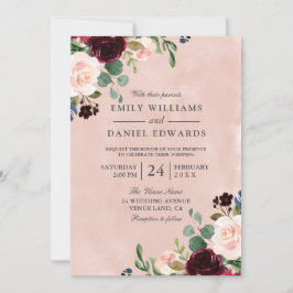 Convites Casamento de Flor Burgundy Burgundy Blush Blush