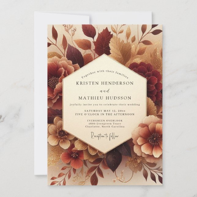 Convites Casamento de Flor Burgundy Outono Bloom (Frente)