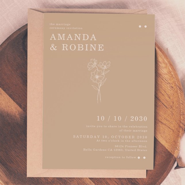 Convites Casamento de Flor Chic Minimalista Simples (Criador carregado)