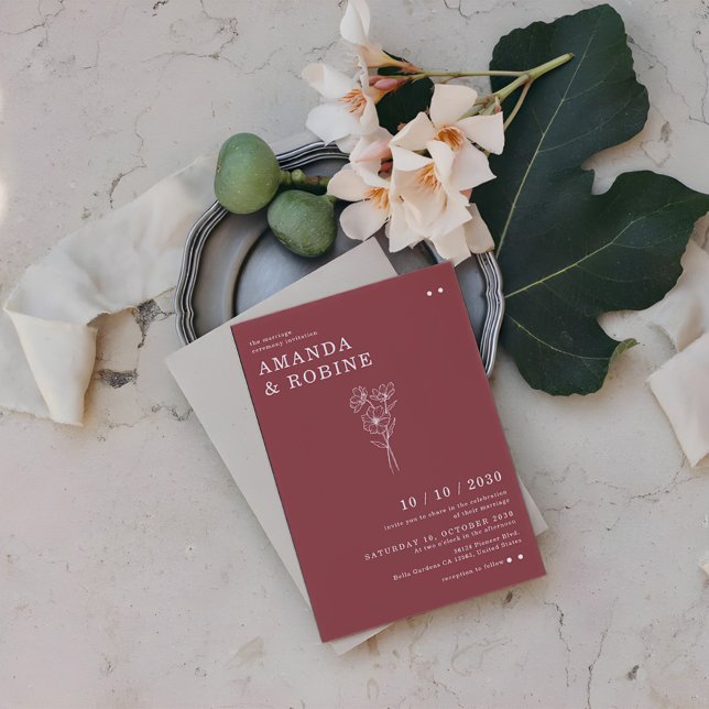 Convites Casamento de Flor Chic Minimalista Simples (Criador carregado)