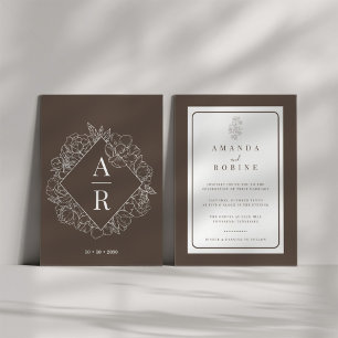 Convites Casamento de Flor das Iniciais Marrons