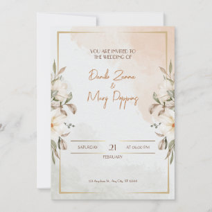 Convites Casamento de Flor de Água Beige
