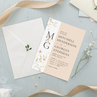 Convites Casamento de Flor de Água Delicada de Pêssego e Do