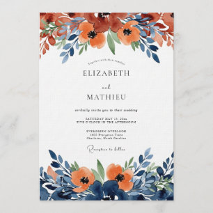 Convites Casamento de Flor de Aquarela Laranja Queimada