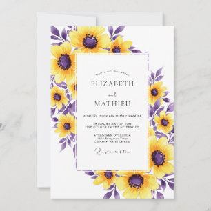 Convites Casamento de Flor de Blossom Amarelo Roxo Pintura