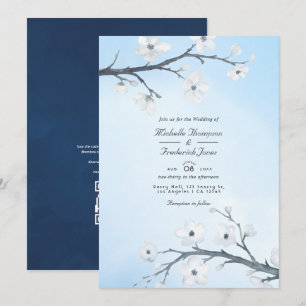 Convites Casamento de Flor de Cerejeira Branca com RSVP por