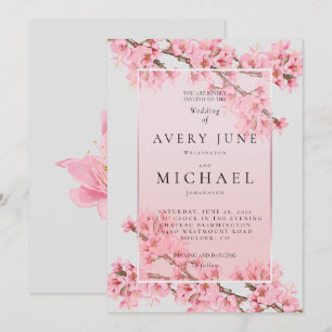 Convites Casamento de flor de cerejeira floral rosa