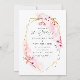 Convites Casamento de Flor de Cerejeira Geométrica Rosa Pri