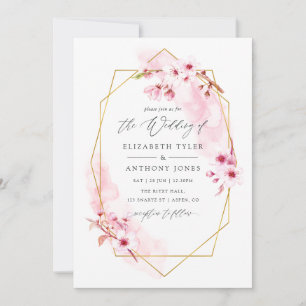 Convites Casamento de Flor de Cerejeira Geométrica Rosa Pri