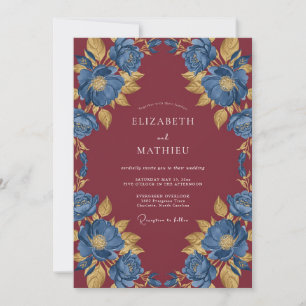 Convites Casamento de Flor de Eucalipto Cobalto Marrom