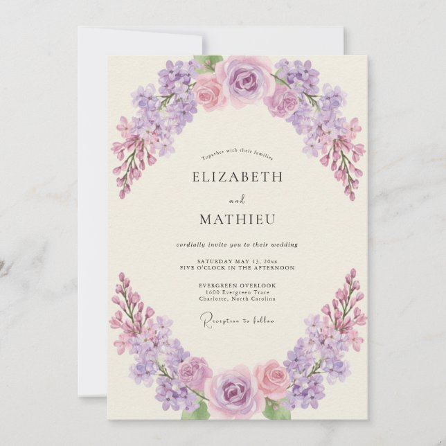 Convites Casamento de Flor de Eucalipto Lilás Lavanda (Frente)