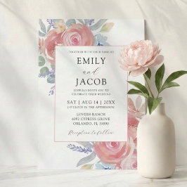 Convites Casamento de Flor de Eucalipto Rosa em Aquarela