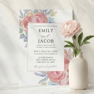 Convites Casamento de Flor de Eucalipto Rosa em Aquarela