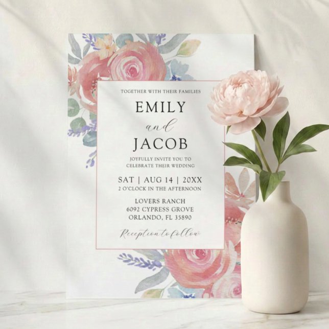 Convites Casamento de Flor de Eucalipto Rosa em Aquarela (Criador carregado)