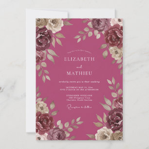 Convites Casamento de Flor de Eucalipto Vintage Magenta