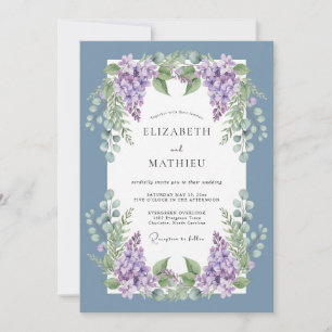 Convites Casamento de Flor de Lilás Azul Empoeirado