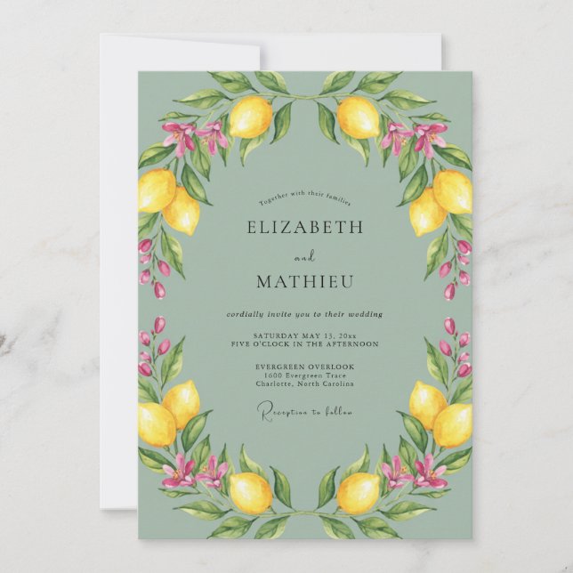 Convites Casamento de Flor de Limão Aquarela (Frente)