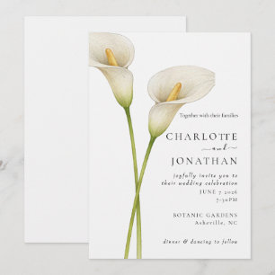 Convites Casamento de Flor de Lírio Calla Branco Moderno