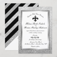Casamento de Flor De Lis Black White Silver Glitte