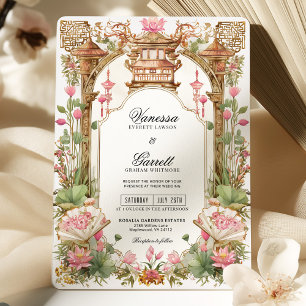 Convites Casamento De Flor De Lotus Oriental, Cor-De-Rosa, 