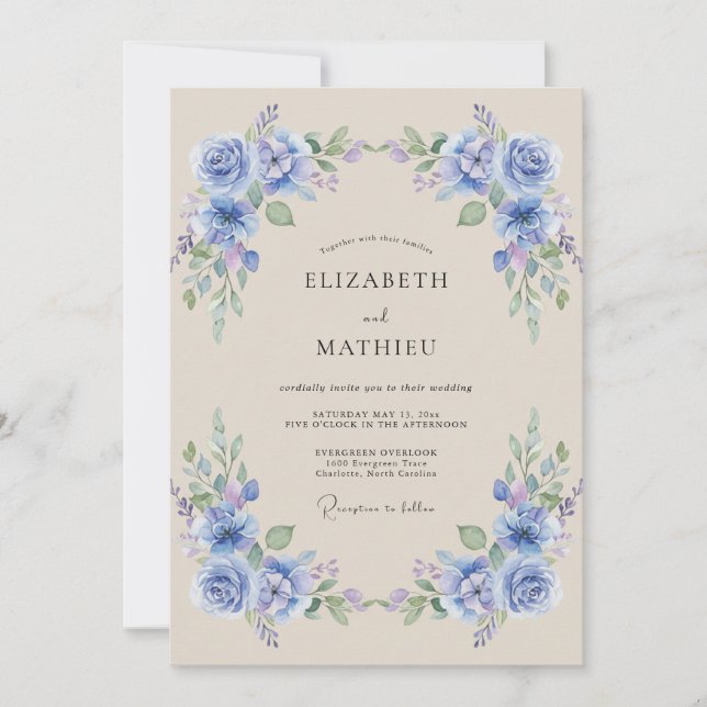 Convites Casamento de Flor de Louro Azul-Pervinca (Frente)