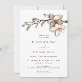 Convites Casamento de Flor de Magnólia 3D Elegante