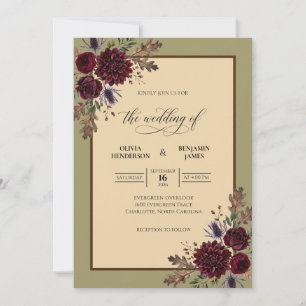Convites Casamento de Flor de Oliveira Marrom Tropical